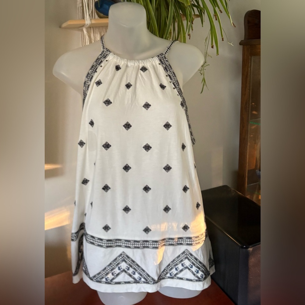 Anthropologie White and Black Halter Tank Top